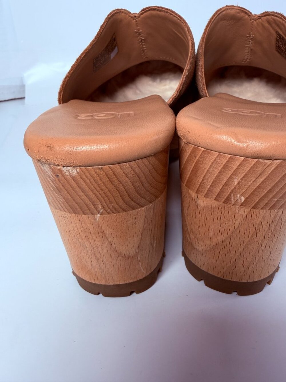 Suede Mule Clogs Chunky Wood Platform Lug Sole Part Shearling Insole US 8 EU 39 - Picture 9 of 9